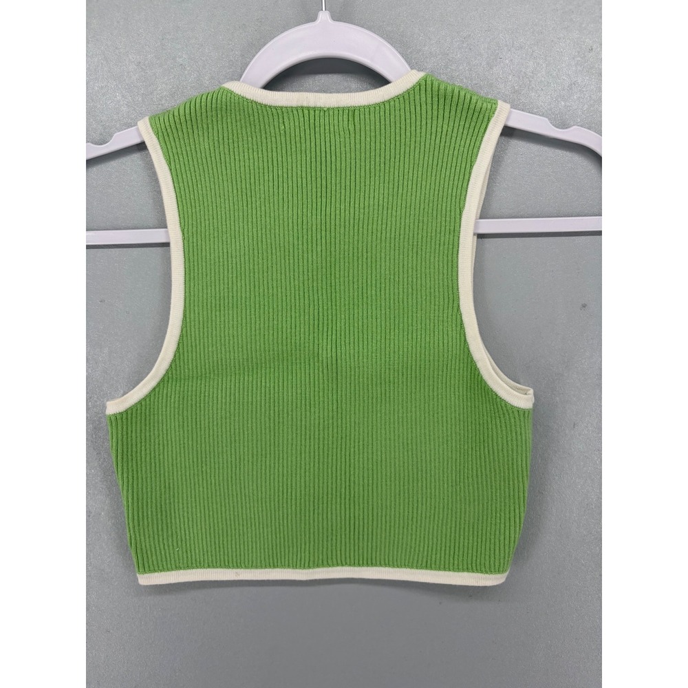Brooklyn Karma Womens Tank Top Green Ribbed Knit Curved Hem Cashmere Blend M - Picture 2 of 5